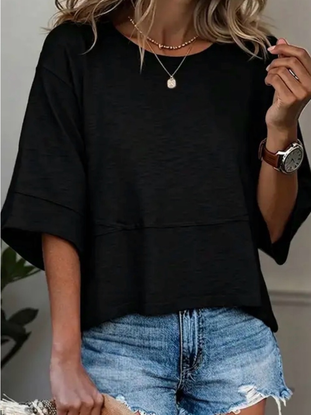 🐬Black Three Quarter Length Sleeve T-Shirt🐬